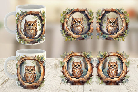 Mug Wrap Watercolor Owl Sublimation artnoy 