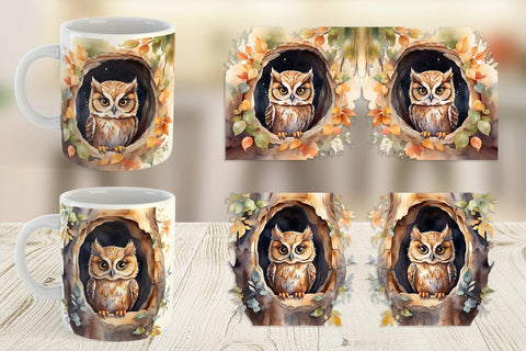 Mug Wrap Watercolor Owl Sublimation artnoy 