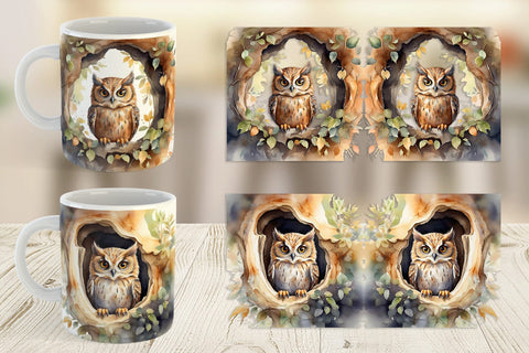 Mug Wrap Watercolor Owl Sublimation artnoy 