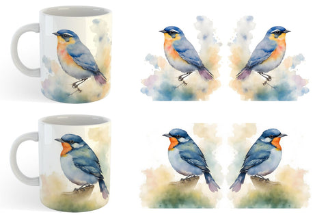 Mug Wrap Watercolor Painting Birds Sublimation artnoy 