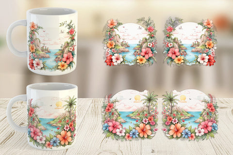 Mug Wrap Watercolor Paradise Sublimation artnoy 