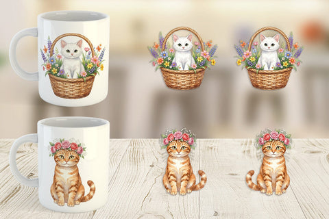 Mug Wrap Watercolor Pastel Garden Cat Celebration Sublimation artnoy 