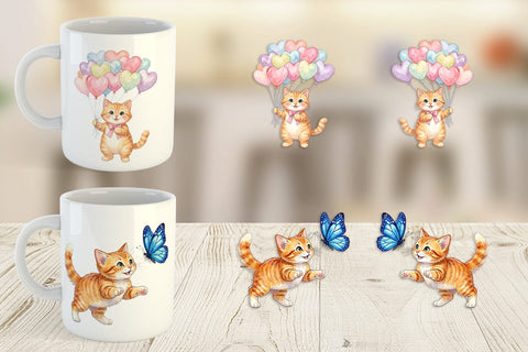 Mug Wrap Watercolor Pastel Garden Cat Celebration Sublimation artnoy 