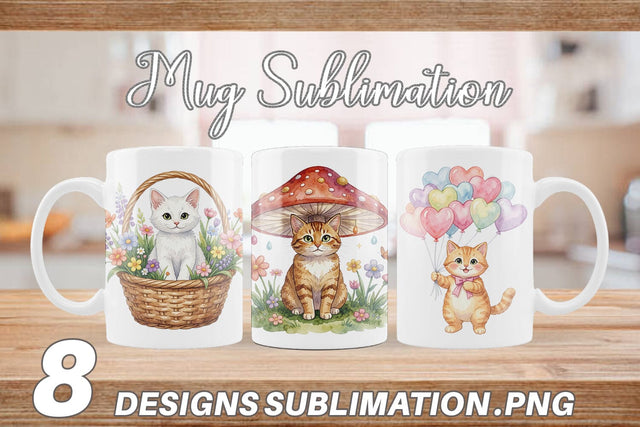 Mug Wrap Watercolor Pastel Garden Cat Celebration Sublimation artnoy 