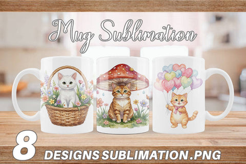 Mug Wrap Watercolor Pastel Garden Cat Celebration Sublimation artnoy 