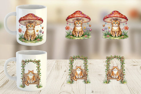Mug Wrap Watercolor Pastel Garden Cat Celebration Sublimation artnoy 