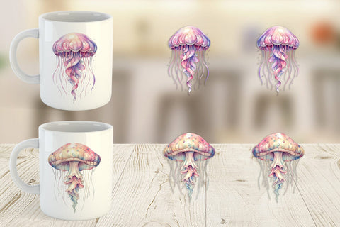 Mug Wrap Watercolor Pastel Jellyfish Lace Ribbon Sublimation artnoy 