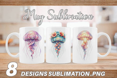 Mug Wrap Watercolor Pastel Jellyfish Lace Ribbon Sublimation artnoy 