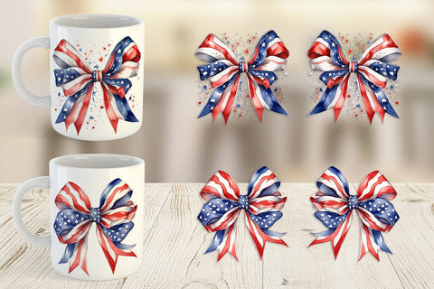 Mug Wrap Watercolor Patriotic Bow Sublimation artnoy 