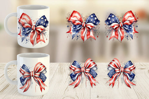 Mug Wrap Watercolor Patriotic Bow Sublimation artnoy 