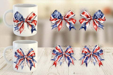 Mug Wrap Watercolor Patriotic Bow Sublimation artnoy 