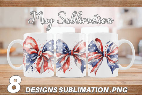 Mug Wrap Watercolor Patriotic Bow Sublimation artnoy 