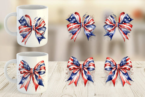 Mug Wrap Watercolor Patriotic Bow Sublimation artnoy 