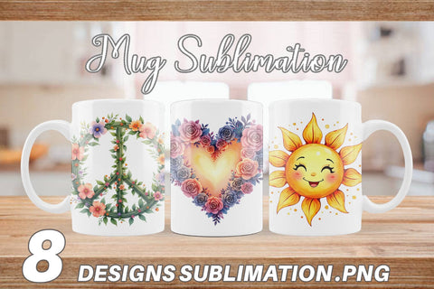 Mug Wrap Watercolor Peace & Petals 70s Symbols & Icons Sublimation artnoy 