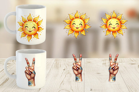 Mug Wrap Watercolor Peace & Petals 70s Symbols & Icons Sublimation artnoy 
