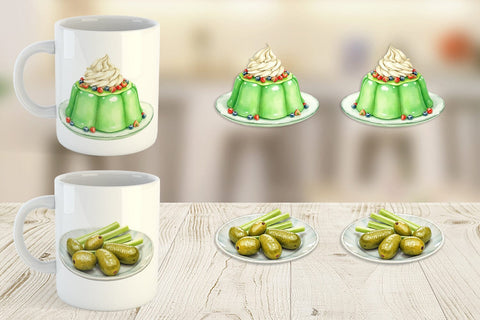 Mug Wrap Watercolor Quirky Thanksgiving Dishes Sublimation artnoy 