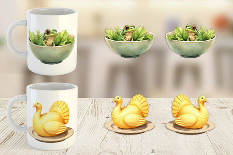 Mug Wrap Watercolor Quirky Thanksgiving Dishes Sublimation artnoy 