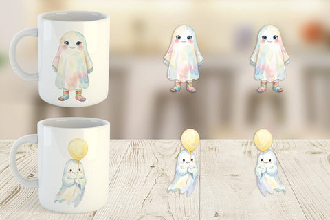 Mug Wrap Watercolor Quirky Ugly Cute Ghost Art Sublimation artnoy 
