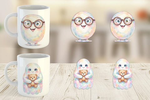 Mug Wrap Watercolor Quirky Ugly Cute Ghost Art Sublimation artnoy 
