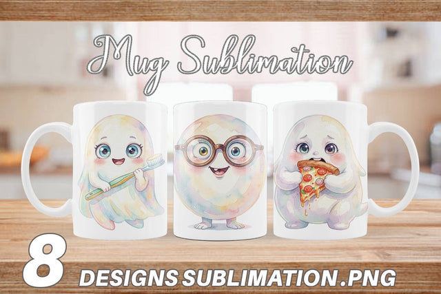 Mug Wrap Watercolor Quirky Ugly Cute Ghost Art Sublimation artnoy 