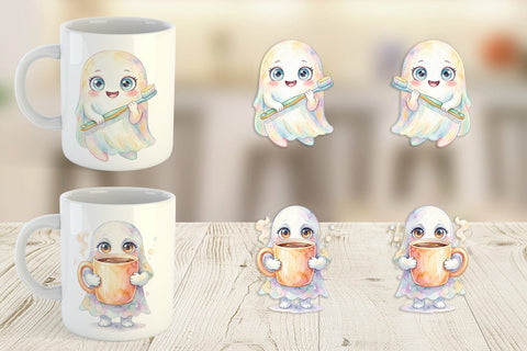 Mug Wrap Watercolor Quirky Ugly Cute Ghost Art Sublimation artnoy 