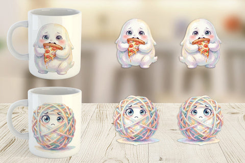 Mug Wrap Watercolor Quirky Ugly Cute Ghost Art Sublimation artnoy 