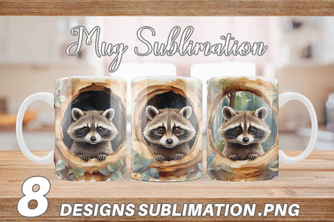 Mug Wrap Watercolor Raccoon Sublimation artnoy 