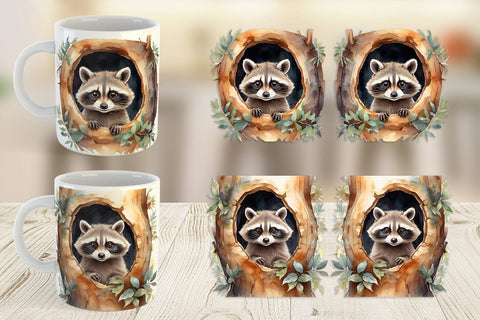 Mug Wrap Watercolor Raccoon Sublimation artnoy 