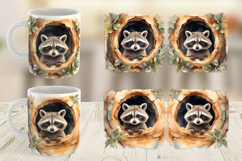 Mug Wrap Watercolor Raccoon Sublimation artnoy 