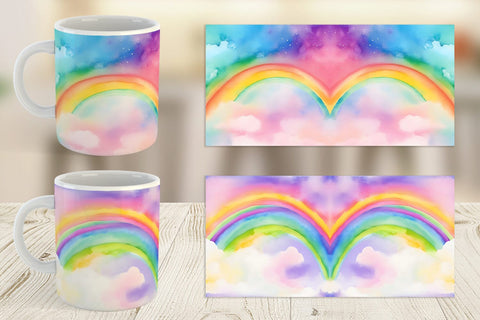Mug Wrap Watercolor Rainbow Sky Sublimation artnoy 