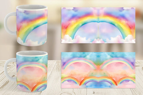 Mug Wrap Watercolor Rainbow Sky Sublimation artnoy 