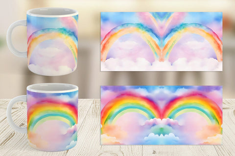 Mug Wrap Watercolor Rainbow Sky Sublimation artnoy 