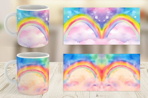 Mug Wrap Watercolor Rainbow Sky Sublimation artnoy 