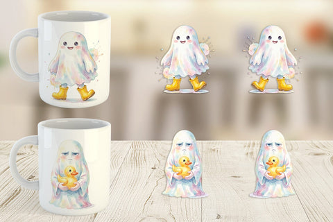 Mug Wrap Watercolor Rainy Day Ugly Cute Ghost Sublimation artnoy 