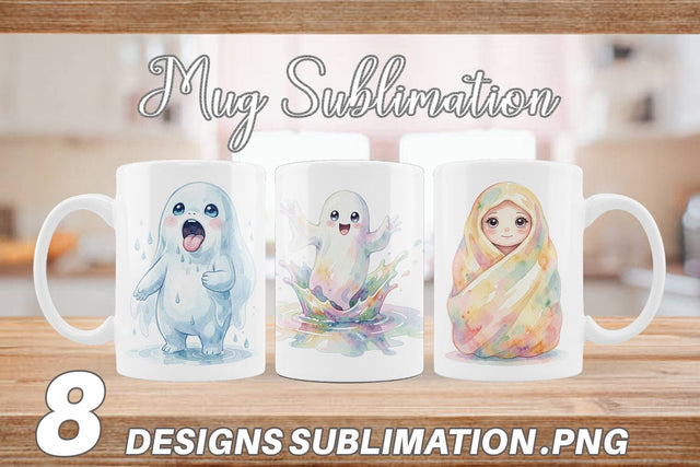 Mug Wrap Watercolor Rainy Day Ugly Cute Ghost Sublimation artnoy 