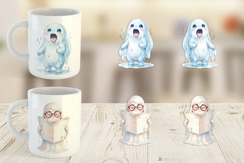 Mug Wrap Watercolor Rainy Day Ugly Cute Ghost Sublimation artnoy 