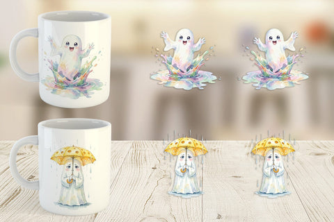 Mug Wrap Watercolor Rainy Day Ugly Cute Ghost Sublimation artnoy 