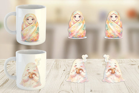 Mug Wrap Watercolor Rainy Day Ugly Cute Ghost Sublimation artnoy 