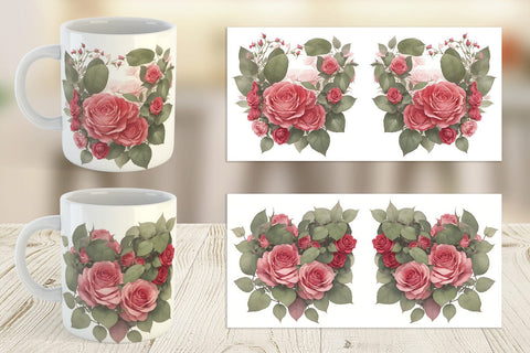 Mug Wrap Watercolor Red Rose Sublimation artnoy 