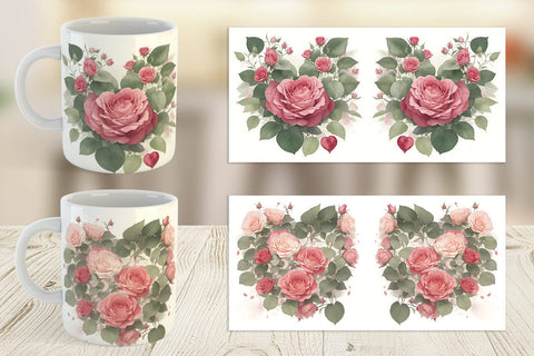 Mug Wrap Watercolor Red Rose Sublimation artnoy 