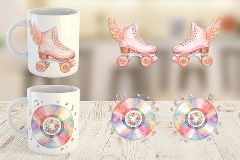 Mug Wrap Watercolor Retro 70s Roller Disco Art Sublimation artnoy 