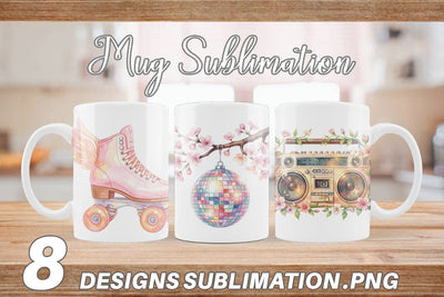 Mug Wrap Watercolor Retro 70s Roller Disco Art Sublimation artnoy 