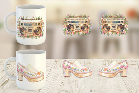 Mug Wrap Watercolor Retro 70s Roller Disco Art Sublimation artnoy 