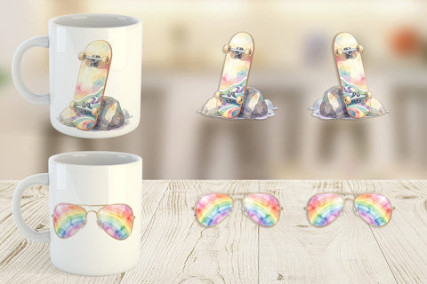 Mug Wrap Watercolor Retro 70s Roller Disco Art Sublimation artnoy 