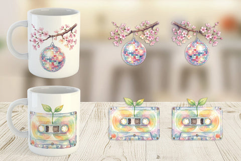 Mug Wrap Watercolor Retro 70s Roller Disco Art Sublimation artnoy 