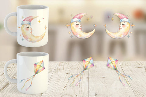Mug Wrap Watercolor Retro 70s Sun And Celestial Sublimation artnoy 