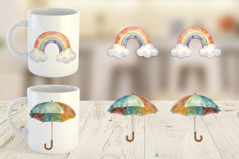 Mug Wrap Watercolor Retro 70s Sun And Celestial Sublimation artnoy 