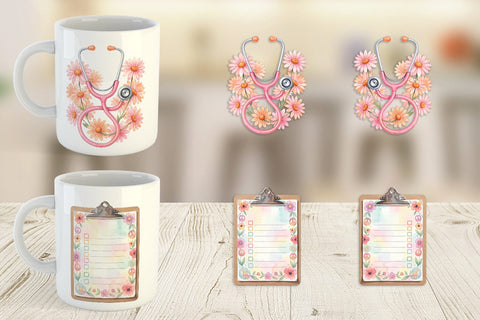 Mug Wrap Watercolor Retro Groovy Nurse Tools Sublimation artnoy 