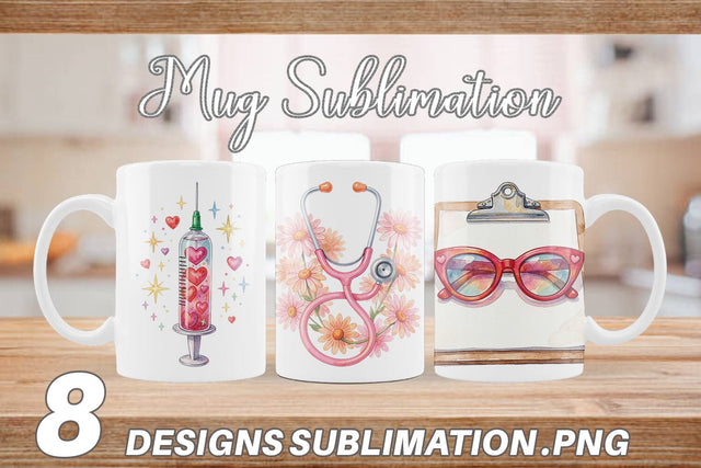 Mug Wrap Watercolor Retro Groovy Nurse Tools Sublimation artnoy 