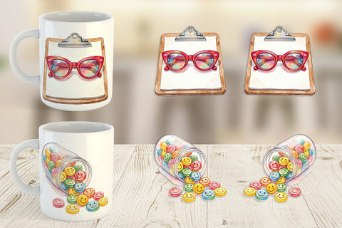 Mug Wrap Watercolor Retro Groovy Nurse Tools Sublimation artnoy 